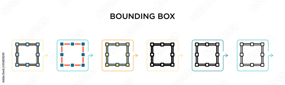 Poster bounding box vector icon in 6 different modern styles. black, two colored bounding box icons designe