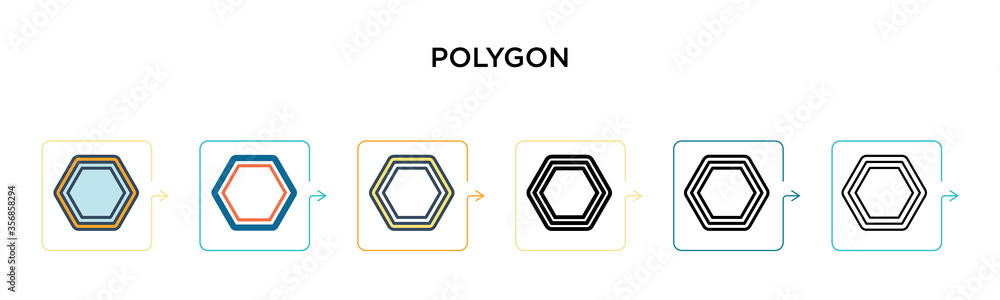 Poster polygon vector icon in 6 different modern styles. black, two colored polygon icons designed in fille