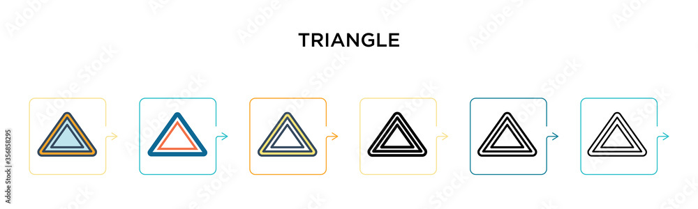 Aufkleber triangle vector icon in 6 different modern styles. black, two colored triangle icons designed in fil