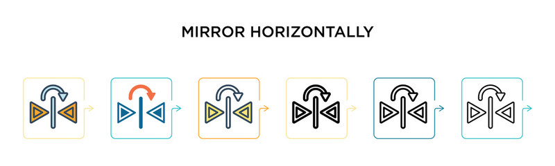 Mirror horizontally vector icon in 6 different modern styles. Black, two colored mirror horizontally icons designed in filled, outline, line and stroke style. Vector illustration can be used for web,