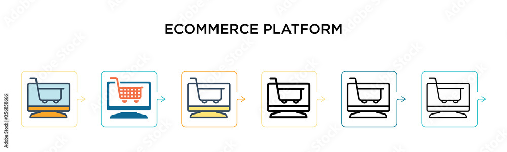 Poster ecommerce platform vector icon in 6 different modern styles. black, two colored ecommerce platform i
