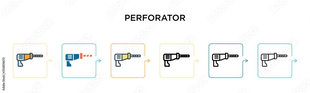 Poster perforator vector icon in 6 different modern styles. black, two colored perforator icons designed in