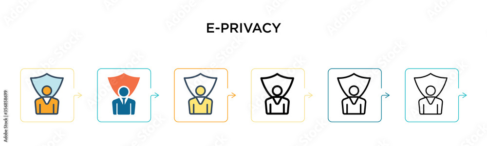 Poster e-privacy vector icon in 6 different modern styles. black, two colored e-privacy icons designed in f