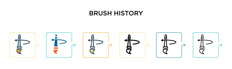 Brush history vector icon in 6 different modern styles. Black, two colored brush history icons designed in filled, outline, line and stroke style. Vector illustration can be used for web, mobile, ui