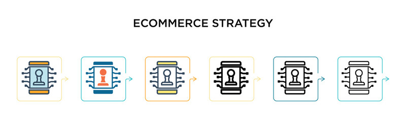 Ecommerce strategy vector icon in 6 different modern styles. Black, two colored ecommerce strategy icons designed in filled, outline, line and stroke style. Vector illustration can be used for web,