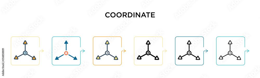 Poster coordinate vector icon in 6 different modern styles. black, two colored coordinate icons designed in