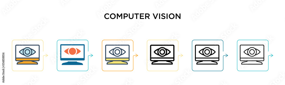Poster computer vision vector icon in 6 different modern styles. black, two colored computer vision icons d