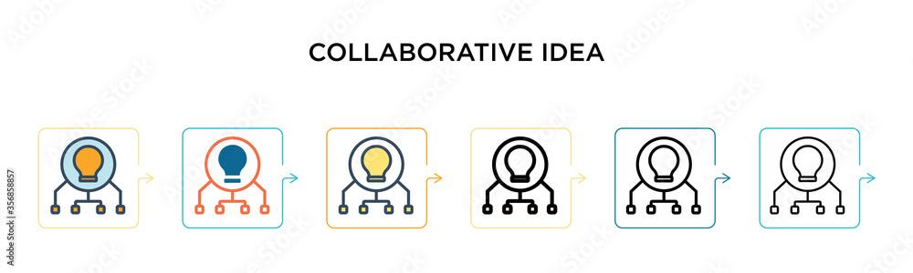 Aufkleber collaborative idea vector icon in 6 different modern styles. black, two colored collaborative idea i