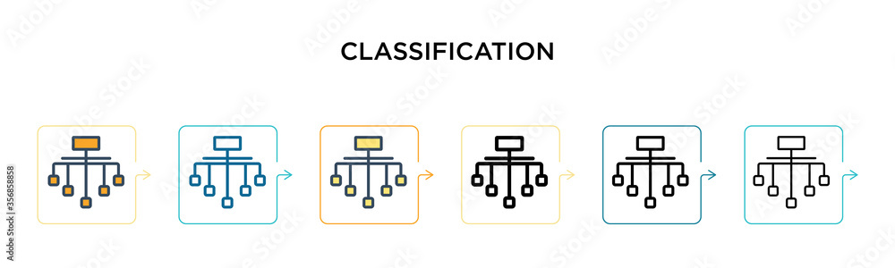 Poster classification vector icon in 6 different modern styles. black, two colored classification icons des