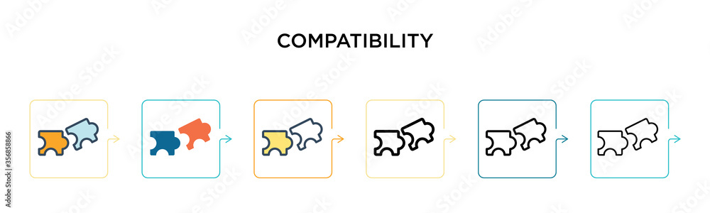 Poster compatibility vector icon in 6 different modern styles. black, two colored compatibility icons desig
