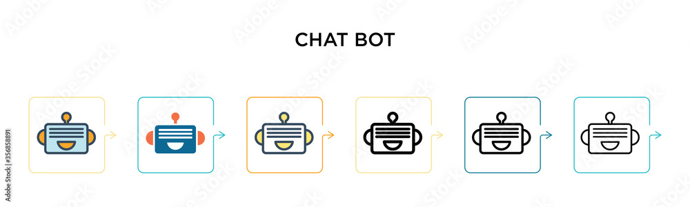 Poster chat bot vector icon in 6 different modern styles. black, two colored chat bot icons designed in fil