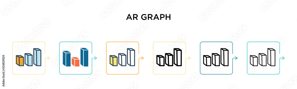 Aufkleber ar graph vector icon in 6 different modern styles. black, two colored ar graph icons designed in fil