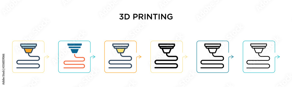 Poster 3d printing vector icon in 6 different modern styles. black, two colored 3d printing icons designed 