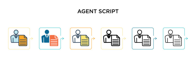 Agent script vector icon in 6 different modern styles. Black, two colored agent script icons designed in filled, outline, line and stroke style. Vector illustration can be used for web, mobile, ui