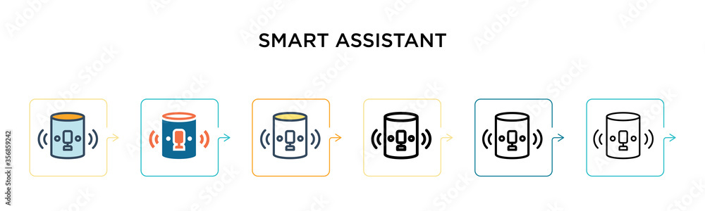 Poster smart assistant vector icon in 6 different modern styles. black, two colored smart assistant icons d
