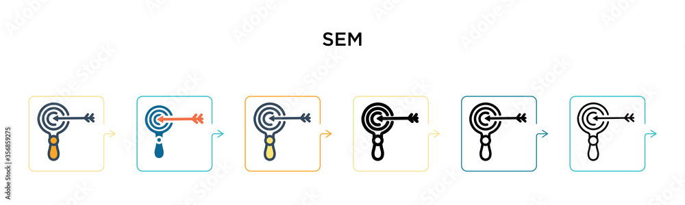 Poster sem vector icon in 6 different modern styles. black, two colored sem icons designed in filled, outli