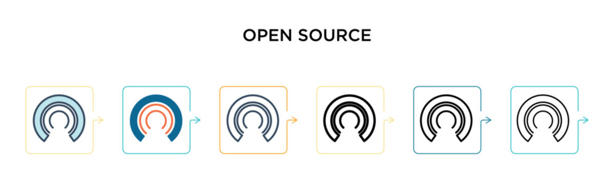 Open source vector icon in 6 different modern styles. Black, two colored open source icons designed in filled, outline, line and stroke style. Vector illustration can be used for web, mobile, ui