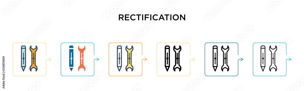 Poster rectification vector icon in 6 different modern styles. black, two colored rectification icons desig
