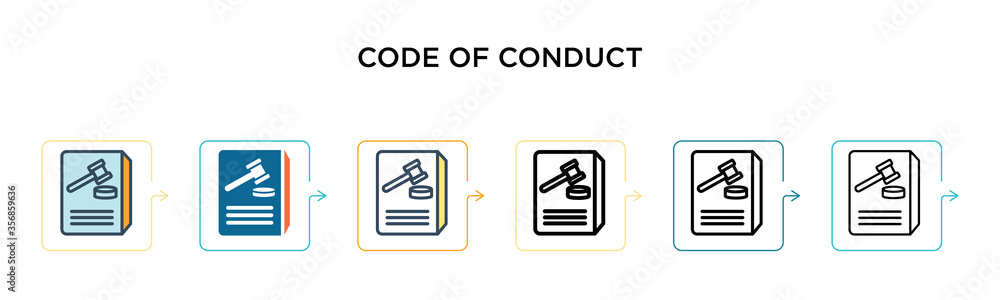 Poster code of conduct vector icon in 6 different modern styles. black, two colored code of conduct icons d