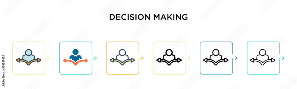 Poster decision making vector icon in 6 different modern styles. black, two colored decision making icons d