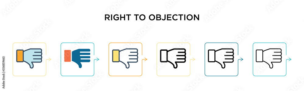 Aufkleber right to objection vector icon in 6 different modern styles. black, two colored right to objection i