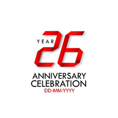 26 years anniversary, Red Dark Contour color with Speedy Design minimalist logo vector illustration on white background - Vector