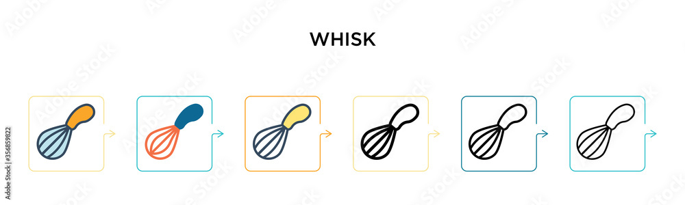 Poster whisk vector icon in 6 different modern styles. black, two colored whisk icons designed in filled, o