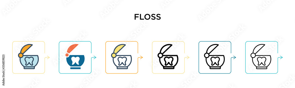 Poster floss vector icon in 6 different modern styles. black, two colored floss icons designed in filled, o