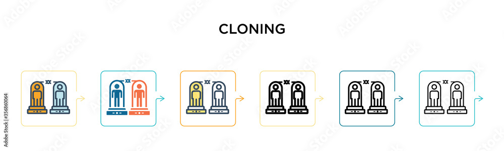 Poster cloning vector icon in 6 different modern styles. black, two colored cloning icons designed in fille