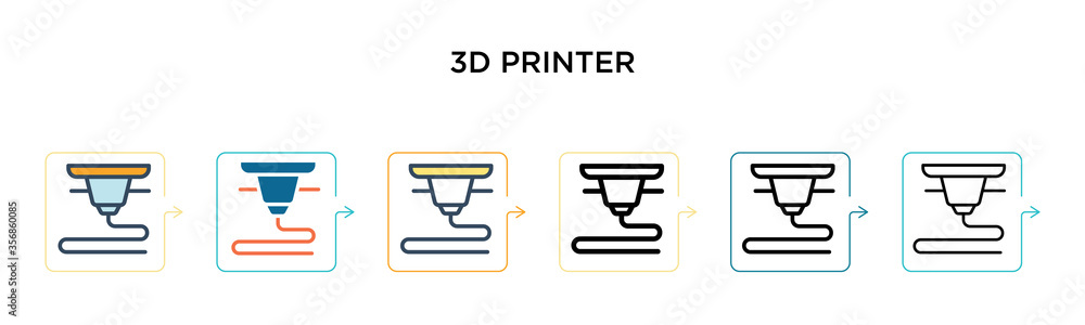 Poster 3d printer vector icon in 6 different modern styles. black, two colored 3d printer icons designed in