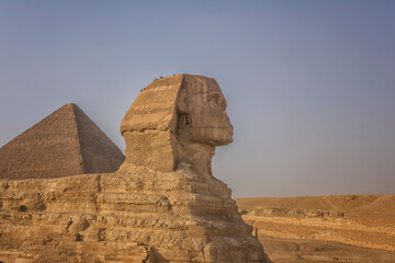 Fototapeta na wymiar The Sphinx in front of the Pyramids, close view