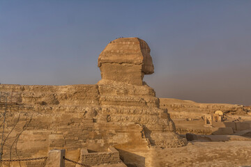 The Sphinx in front of the Pyramids, close view
