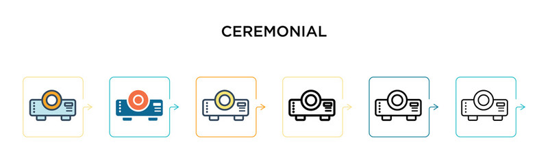 Ceremonial vector icon in 6 different modern styles. Black, two colored ceremonial icons designed in filled, outline, line and stroke style. Vector illustration can be used for web, mobile, ui