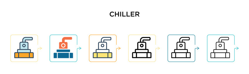 Chiller vector icon in 6 different modern styles. Black, two colored chiller icons designed in filled, outline, line and stroke style. Vector illustration can be used for web, mobile, ui