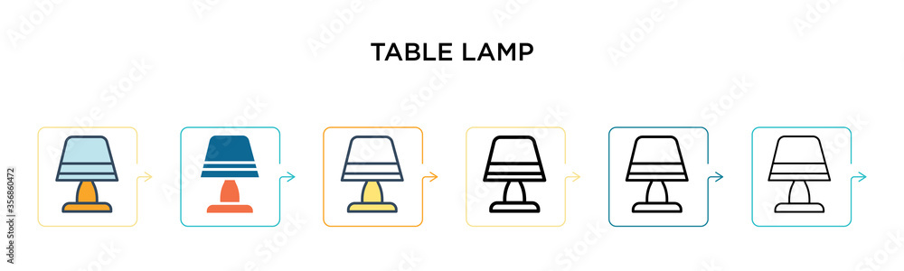 Poster table lamp vector icon in 6 different modern styles. black, two colored table lamp icons designed in