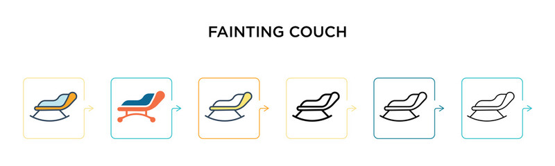 Fainting couch vector icon in 6 different modern styles. Black, two colored fainting couch icons designed in filled, outline, line and stroke style. Vector illustration can be used for web, mobile, ui