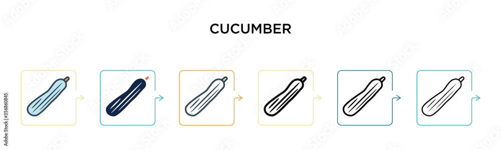 Poster cucumber vector icon in 6 different modern styles. black, two colored cucumber icons designed in fil