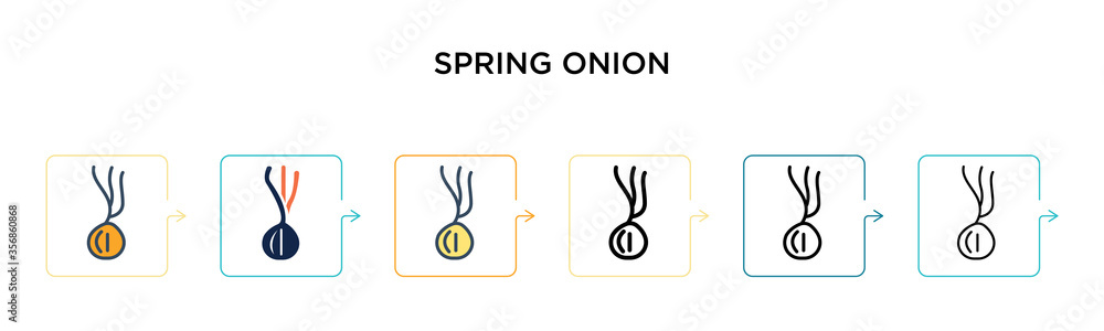 Poster spring onion vector icon in 6 different modern styles. black, two colored spring onion icons designe