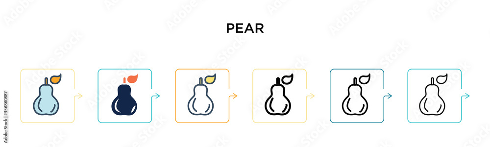 Poster pear vector icon in 6 different modern styles. black, two colored pear icons designed in filled, out