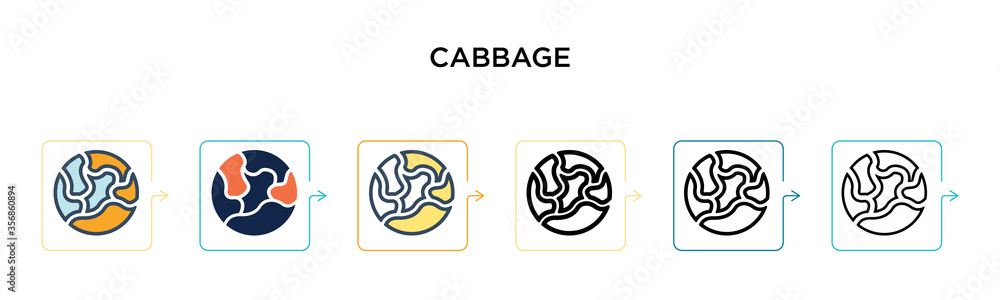 Aufkleber cabbage vector icon in 6 different modern styles. black, two colored cabbage icons designed in fille