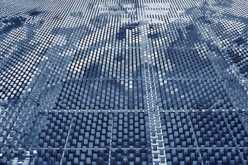 metallic stainless plates hanging as wall for background