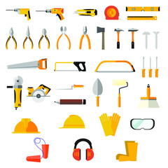 Construction concept tools all of tools supplies for house repair builder on white background vector illustration
