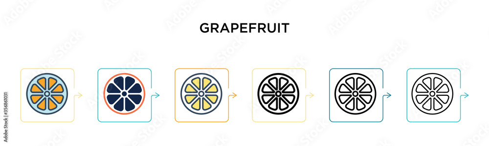 Poster grapefruit vector icon in 6 different modern styles. black, two colored grapefruit icons designed in