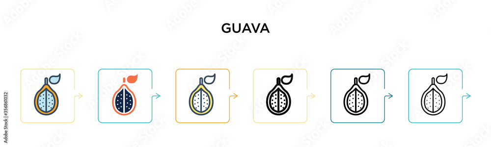 Poster guava vector icon in 6 different modern styles. black, two colored guava icons designed in filled, o