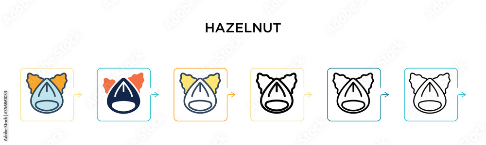 Poster hazelnut vector icon in 6 different modern styles. black, two colored hazelnut icons designed in fil