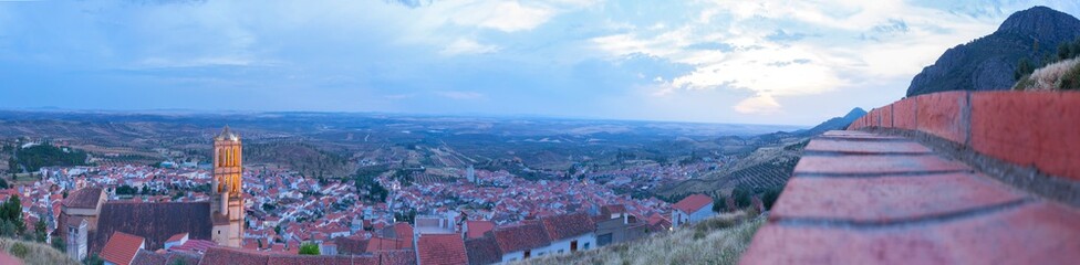 Hornachos village overview at dusk, Extremadura, Spain