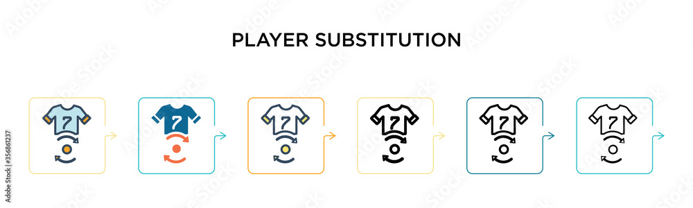 Poster player substitution vector icon in 6 different modern styles. black, two colored player substitution