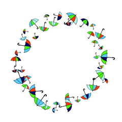 Pretty summer background with umbrellas. Umbrellas In Cartoon Free Style. Pattern Art Illustration Vector
