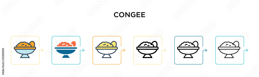 Poster congee vector icon in 6 different modern styles. black, two colored congee icons designed in filled,