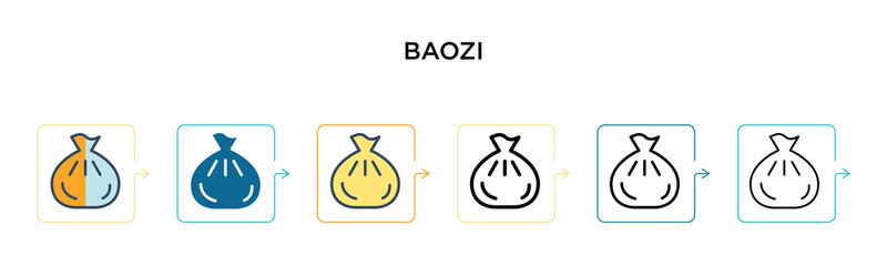 Baozi vector icon in 6 different modern styles. Black, two colored baozi icons designed in filled, outline, line and stroke style. Vector illustration can be used for web, mobile, ui